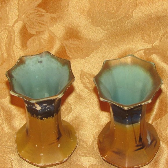 2 Antique Art Deco Vases Brentleigh Ware Ledo Hand Painted Pyramids Desert Camel - Picture 4 of 6